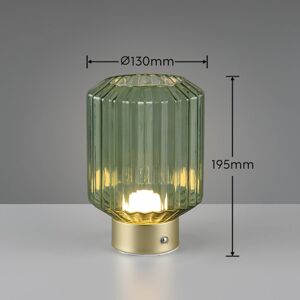 Dobíjacia stolová lampa Lord LED, mosadz/zelená, výška 19,5 cm, sklo
